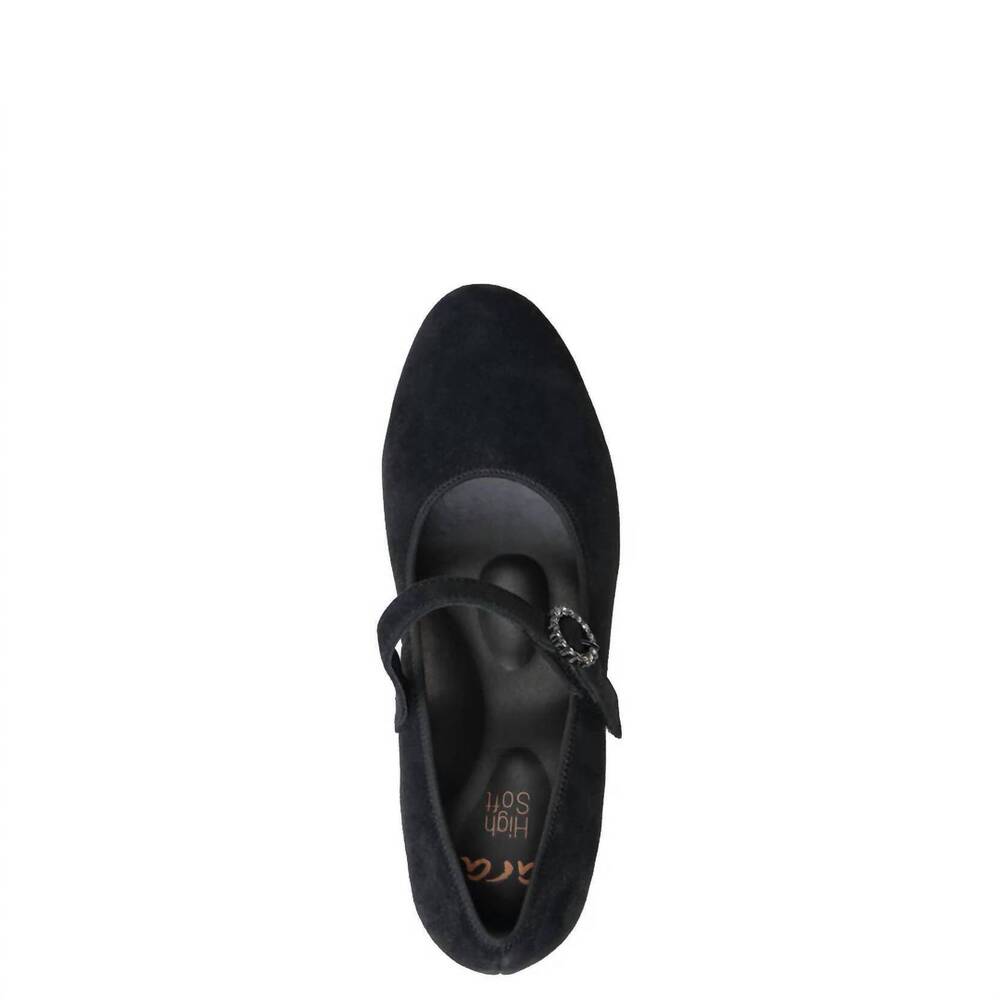 NEW ARA women's rhinestone buckle mary jane pumps in black suede - Picture 3 of 4